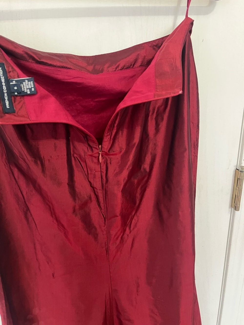 Y2K French Connection Burgundy Silk embellished bias cut skirt, size 6 / Small - Picture 9 of 12